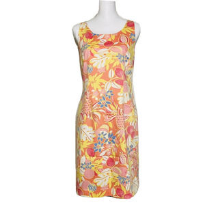 Talbots Dress Sleeveless Size 2 Sheath Tropical Hawaiian Floral Fruit Salmon